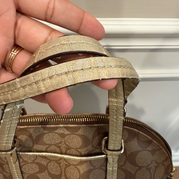 Coach Brown and Gold Peyton Signature Monogram coated canvas Women's Bag - Picture 7 of 9